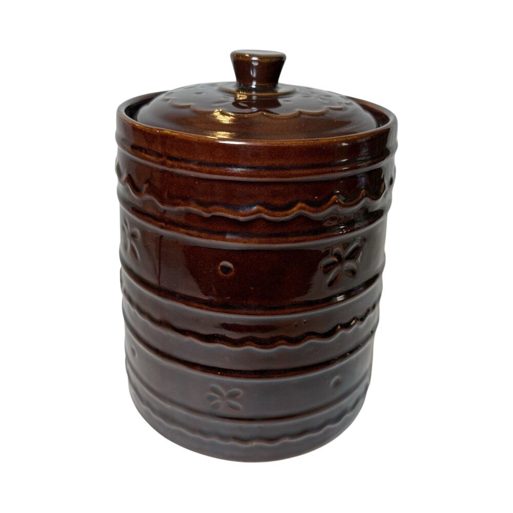 Vintage Marcrest Daisy & Dot Stoneware Cookie Jar & Lid, w/ Lid USA 7 x 6 in